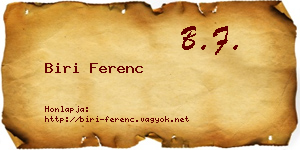 Biri Ferenc névjegykártya